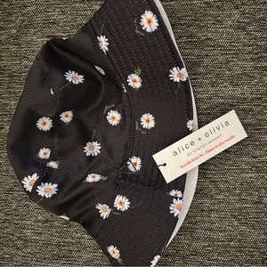 Alice + Olivia Black Hat with Daisy Pattern